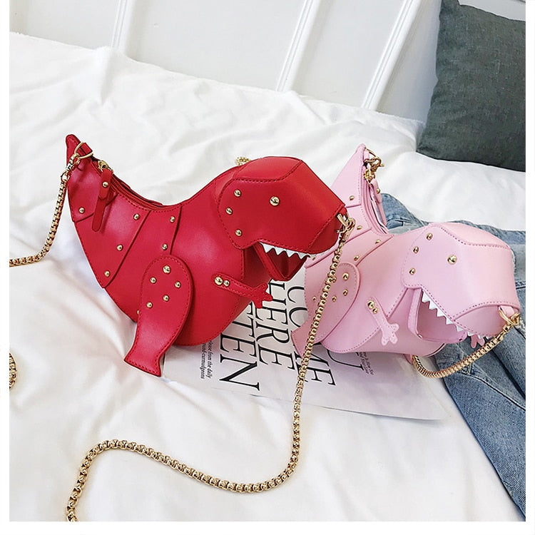 Dinosaur Design Rivets Women's Purses and Handbags Shoulder Chain Bag Designer Small  Crossbody Bag Female Clutch Bag Pu Leather