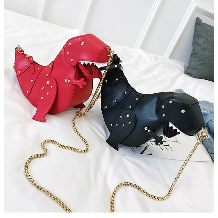 Dinosaur Design Rivets Women's Purses and Handbags Shoulder Chain Bag Designer Small  Crossbody Bag Female Clutch Bag Pu Leather