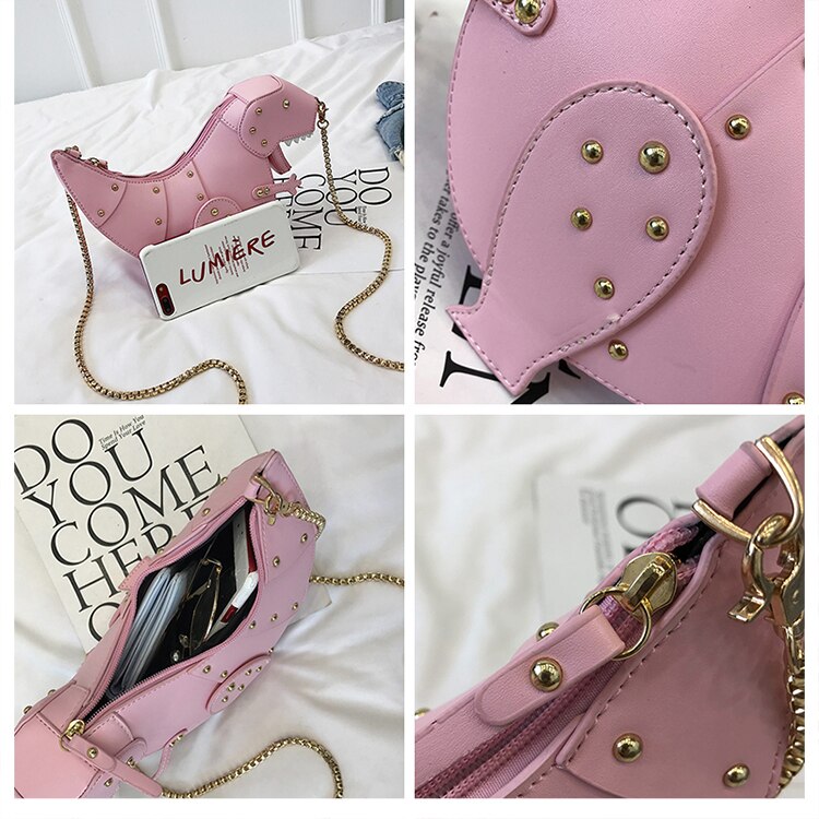 Dinosaur Design Rivets Women's Purses and Handbags Shoulder Chain Bag Designer Small  Crossbody Bag Female Clutch Bag Pu Leather