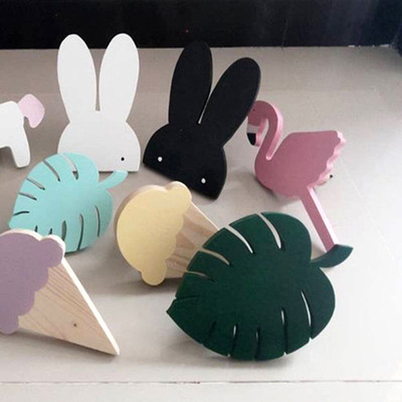 Nordic Kids Room Decorative Wall Hanging Clothing Hooks Wood Rabbit Cactus Children Wall Sticker ice cream Hanger Clothes Hook